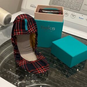 Tieks Red and Black Plaid Flats